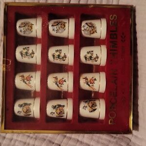 Porcelain Thimbles Set with Bird Designs